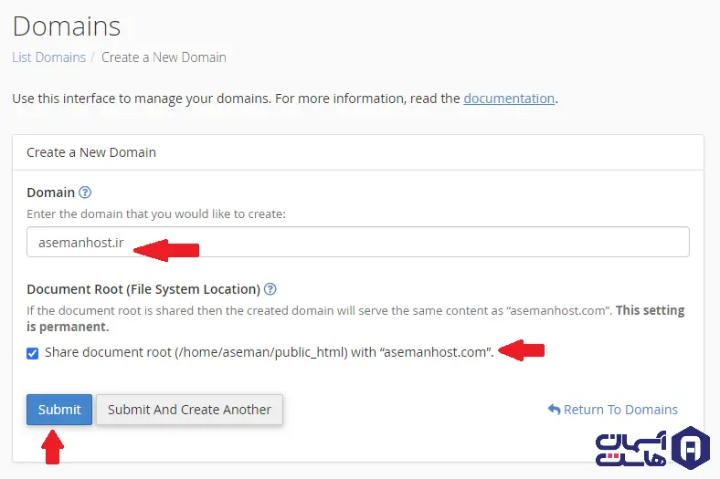 اضافه کردن دامین جدید